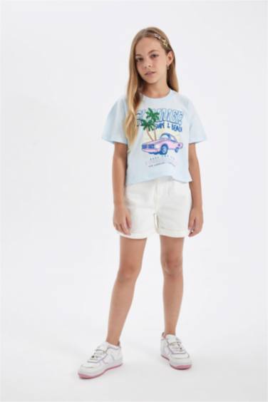 Girl Crew Neck Printed Short Sleeve T-Shirt