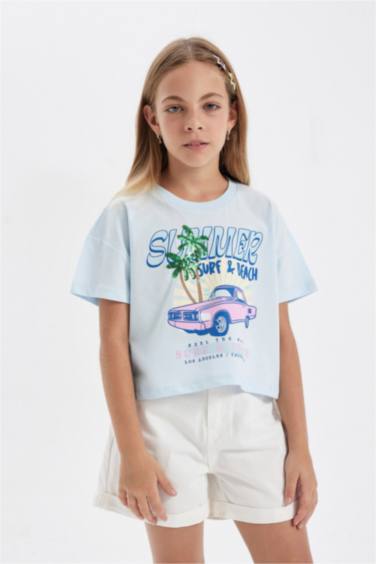 Girl Crew Neck Printed Short Sleeve T-Shirt
