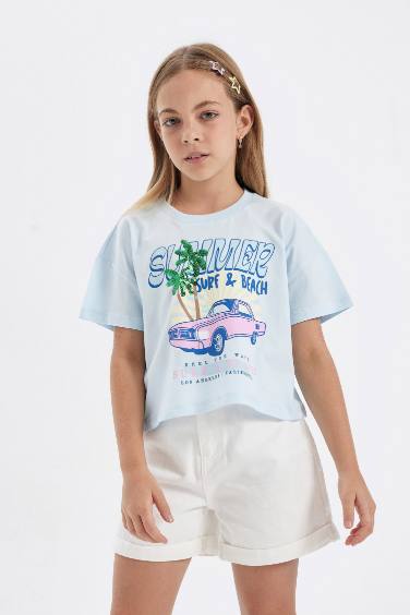 Girl Crew Neck Printed Short Sleeve T-Shirt