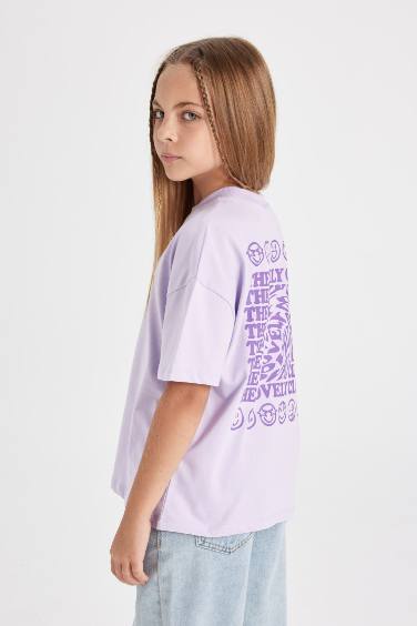 Girl Oversize Fit Crew Neck Printed Short Sleeve T-Shirt