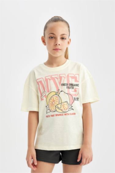 Girl Relax Fit Crew Neck Printed T-Shirt