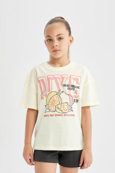 Girl Relax Fit Crew Neck Printed T-Shirt