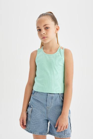 Girl Crew Neck Basic Crop Top