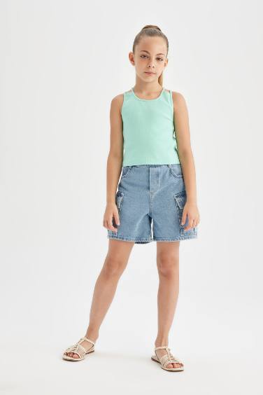 Girl Crew Neck Basic Crop Top