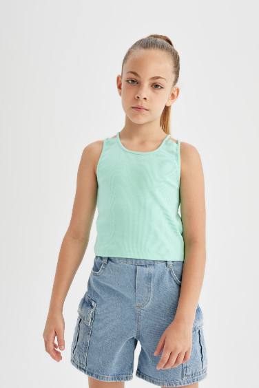 Girl Crew Neck Basic Crop Top