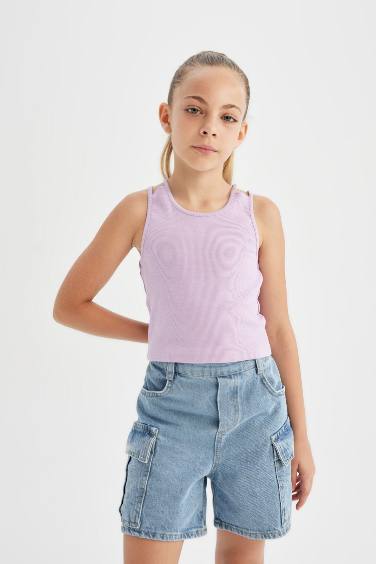 Girl Crew Neck Basic Crop Top