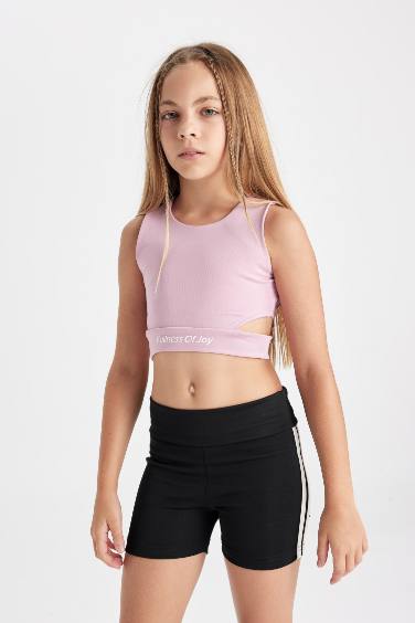 Girl Crew Neck Sports Printed Crop Top