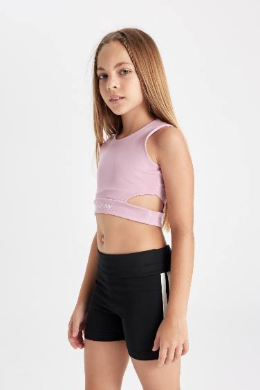 Girl Crew Neck Sports Printed Crop Top