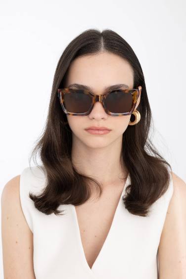 Kadın Leopar Desenli Kare Güneş Gözlüğü