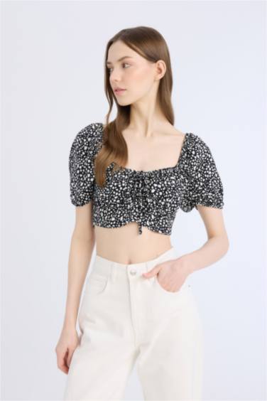 Blouse Slim imprimée à Manches Courtes et Col Rond