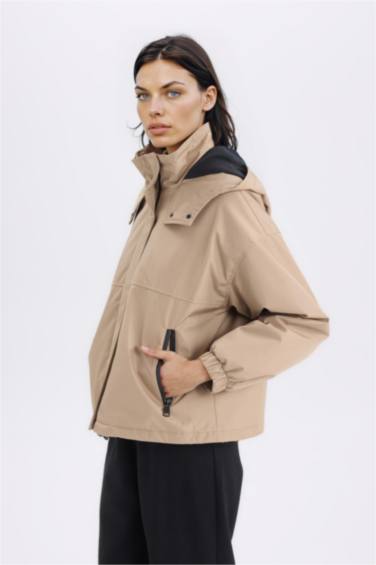 Hooded Zippered Snap Pocket Waterproof Jacket