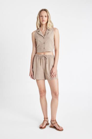 Regular Fit Normal Waist Linen Blend Shorts