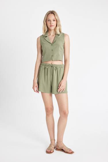 Regular Fit Normal Waist Linen Blend Shorts