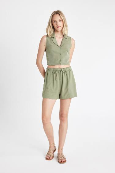 Regular Fit Normal Waist Linen Blend Shorts