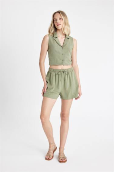 Regular Fit Normal Waist Linen Blend Shorts