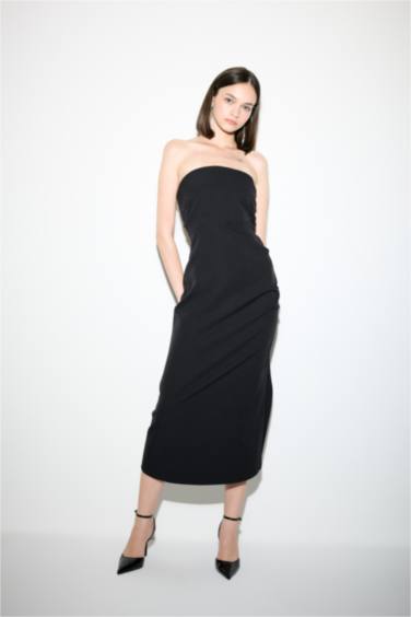 Bodycon Strapless Black Midi Dress