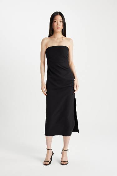 Bodycon Strapless Black Midi Dress