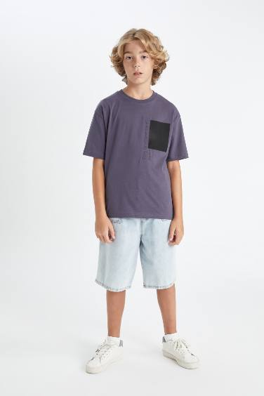 تيشيرت نص كم ولادي واسع برقبة مستديرة