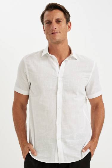 Regular Fit Polo Collar Cotton Short Sleeve Shirt