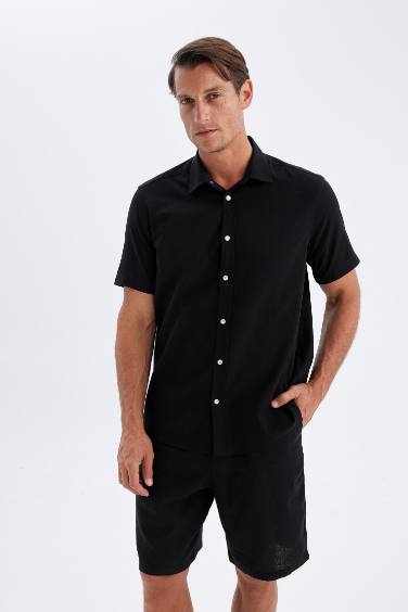 Regular Fit Polo Collar Cotton Short Sleeve Shirt