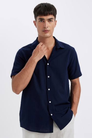 Regular Fit Polo Collar Cotton Short Sleeve Shirt