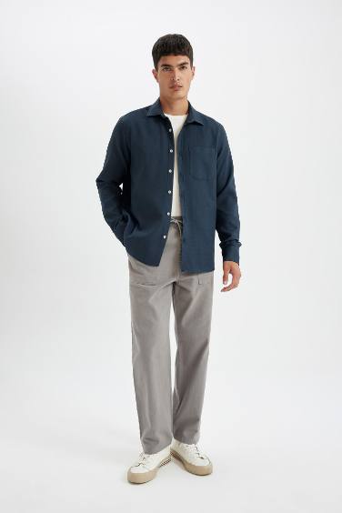 قميص بولو قطن كم طويل قصة عادية