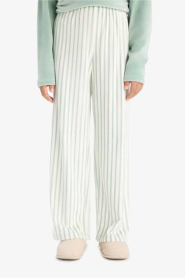 Kız Çocuk Pijama Takımı Polar Uzun Kollu Üst Çizgili Uzun Alt