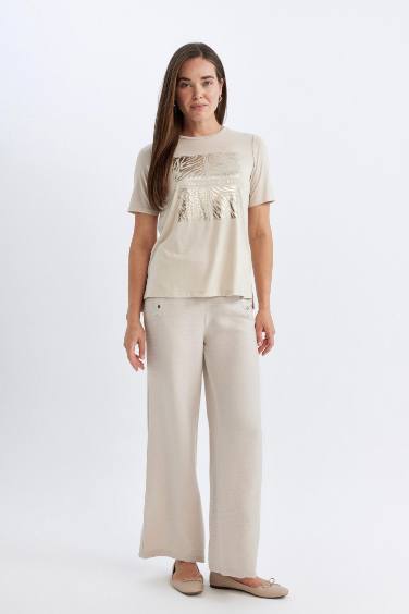 Wide Leg Pantolon Geniş Bol Paça Basic Düz Düğmeli Cepli