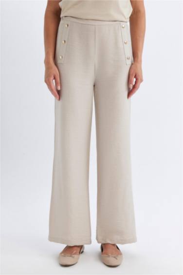 Wide Leg Pantolon Geniş Bol Paça Basic Düz Düğmeli Cepli