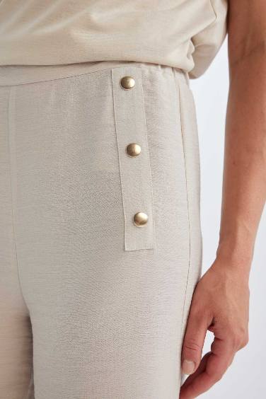 Wide Leg Pantolon Geniş Bol Paça Basic Düz Düğmeli Cepli