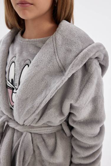 Girl Long Sleeve Hooded Belted Robe