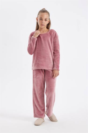 طقم بيجاما صوف بناتي قصة عادية - قطعتين