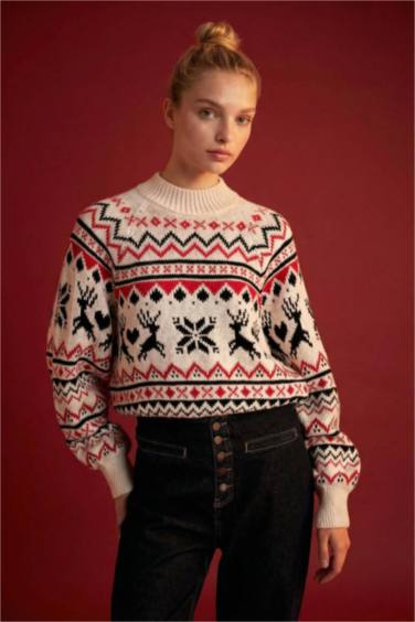 Pull Tricot Col montant Jacquared