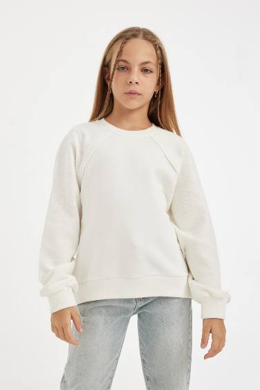 Girl Relax Fit Basic Crew Neck Sweatshirt