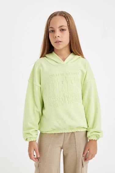 Girl Relax Fit Hooded Printed Sweatshirt