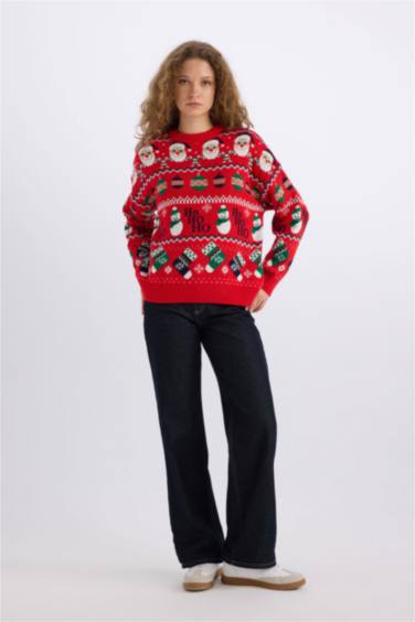 Yılbaşı Temalı Bisiklet Yaka Triko Kazak