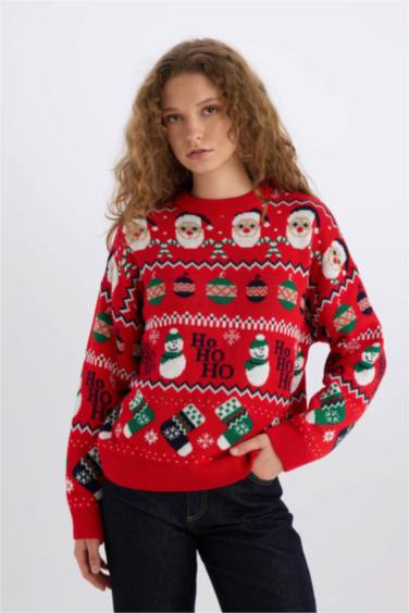 Yılbaşı Temalı Bisiklet Yaka Triko Kazak