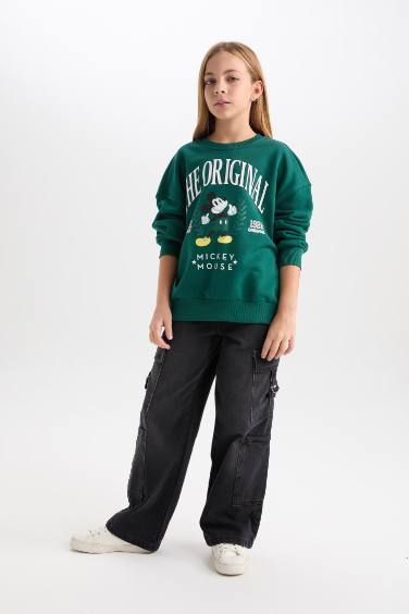 Disney Mickey & Minnie Oversize Geniş Kalıp Bisiklet Yaka İçi Yumuşak Tüylü Sweatshirt Kız Çocuk