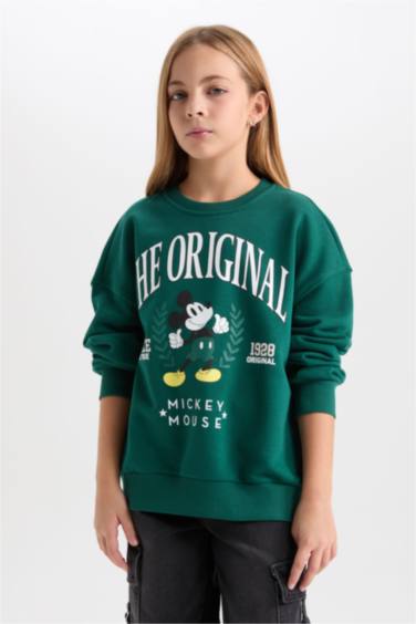 Disney Mickey & Minnie Oversize Geniş Kalıp Bisiklet Yaka İçi Yumuşak Tüylü Sweatshirt Kız Çocuk