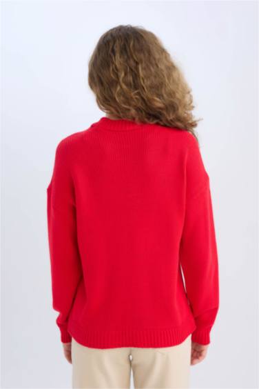 بلوفر تريكو سميك قصة عادية برقبة مستديرة