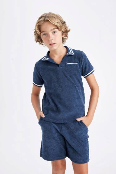 Boy Open Collar Terry Short Sleeve Polo T-Shirt