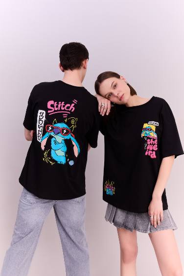 Oversize Fit Lilo & Stitch Licensed Crew Neck Printed Short Sleeve T-Shirt