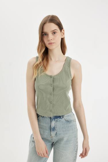 Fitted U-Neck Ribbed Camisole Tank Top