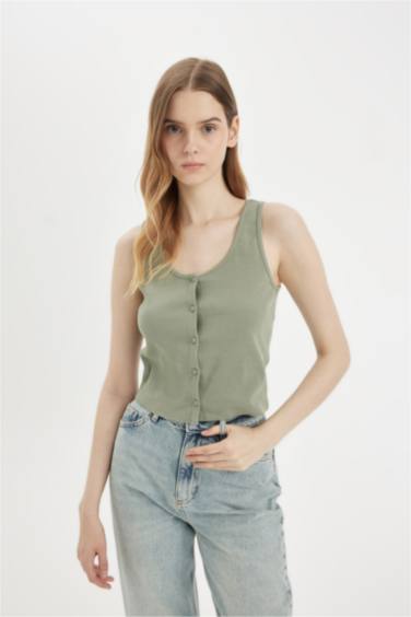 Fitted U-Neck Ribbed Camisole Tank Top