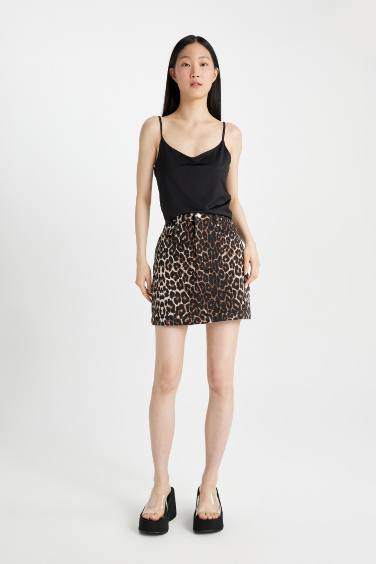 A Cut Leopard Normal Waist Mini Skirt