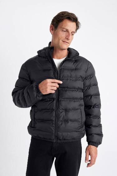 Su İtici Rüzgar Geçirmez Slim Fit Dar Kesim Astarlı Kapüşonlu Fermuarlı Cepli Kışlık Şişme Mont