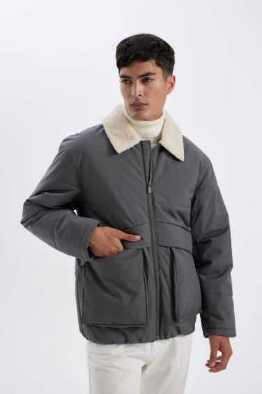 Su İtici Rüzgar Geçirmez Slim Fit Dar Kesim Suni Kürklü Polo Yaka Astarlı Fermuarlı Cepli Mont