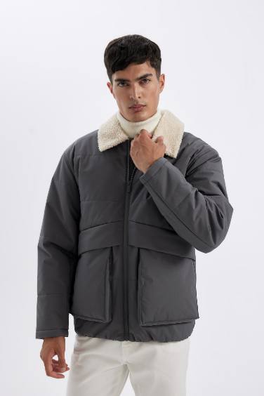Su İtici Rüzgar Geçirmez Slim Fit Dar Kesim Suni Kürklü Polo Yaka Astarlı Fermuarlı Cepli Mont