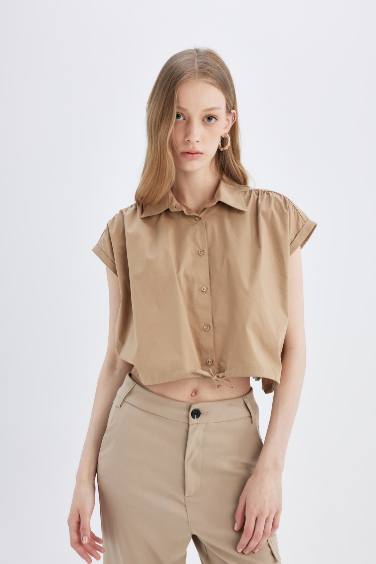 Poplin Short Sleeve Crop Shirt