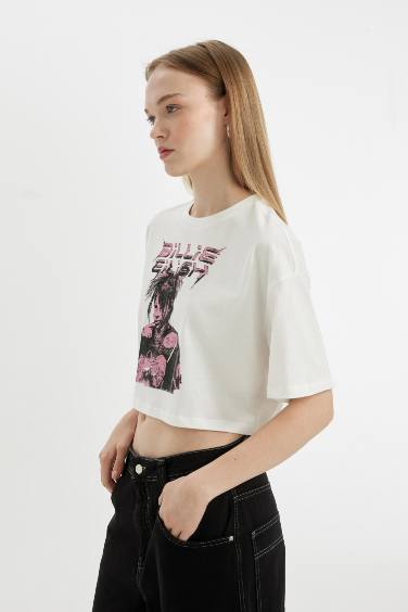 تيشيرت نص كم اوفر سايز مطبوع من بيلي إيليش